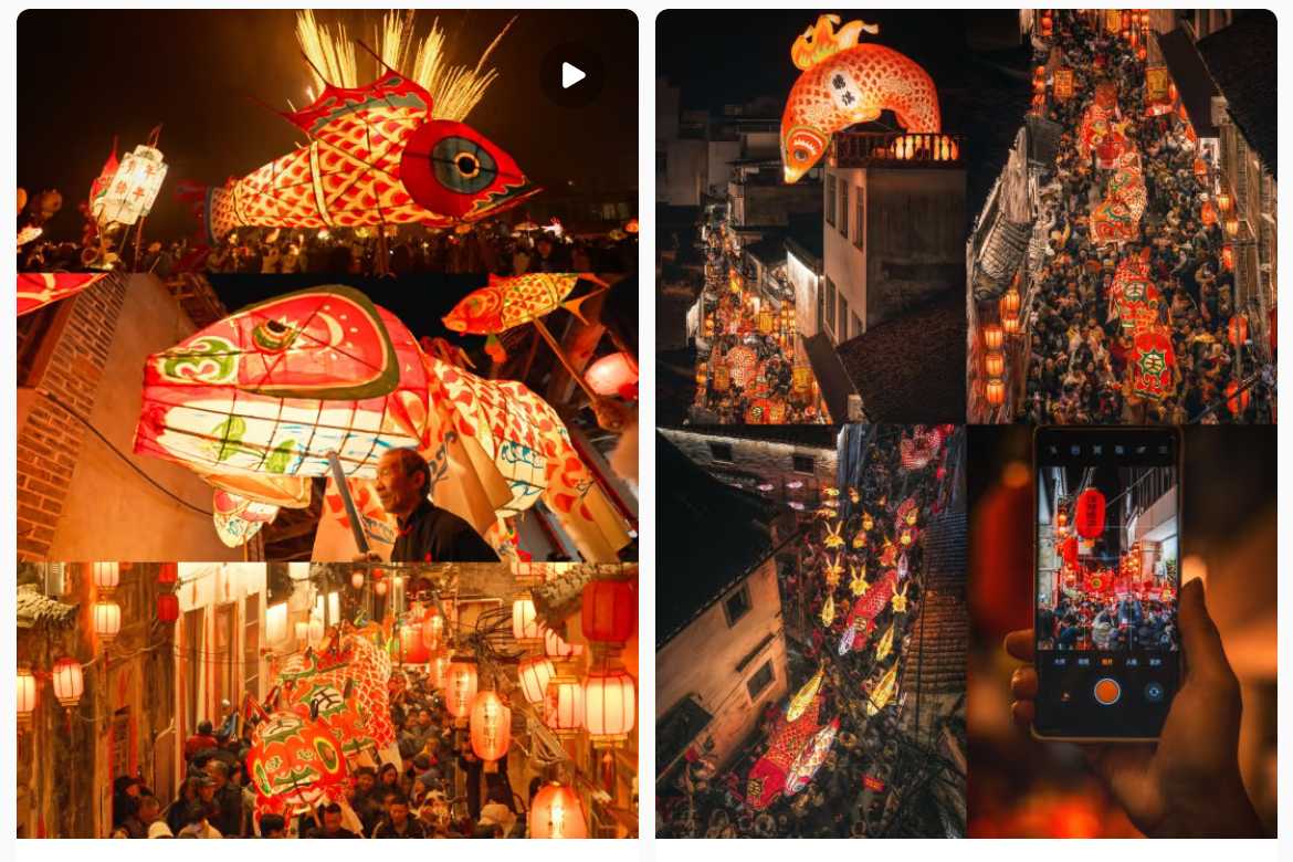 魚燈相關(guān)視頻、圖片獲得數(shù)萬點贊。社交媒體截圖